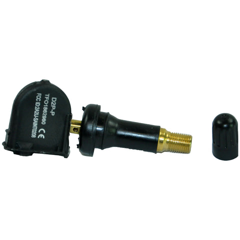 Front and side view of a single TPMS sensor for Ford vehicles, part number F2GT-1A180-CB